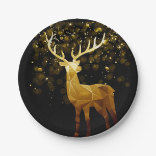 Golden Polygon Geometric Deer Paper Plate