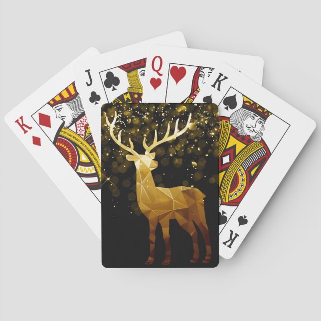 Golden Polygon Geometric Deer Playing Cards (Back)