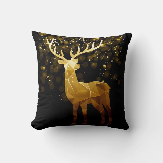 Golden Polygon Geometric Deer Throw Pillow (Front)