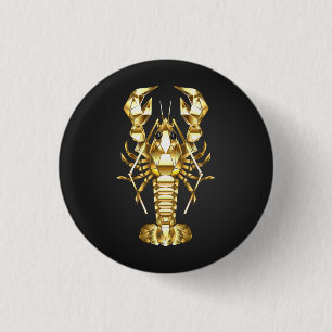 Golden polygonal lobster crawfish on black 1 inch round button