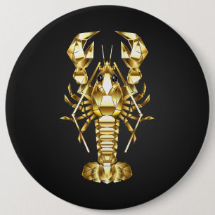 Golden polygonal lobster crawfish on black 6 inch round button