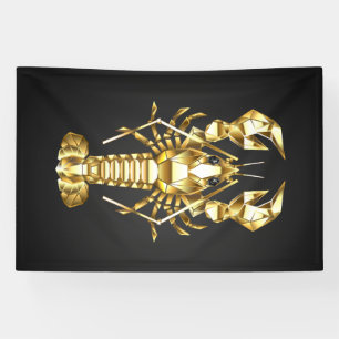 Golden polygonal lobster crawfish on black banner