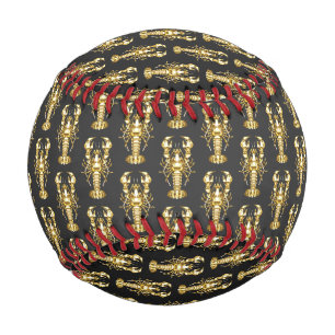 Golden polygonal lobster crawfish on black baseball