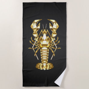 Golden polygonal lobster crawfish on black beach towel
