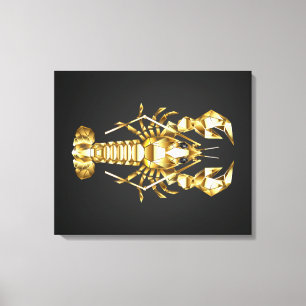 Golden polygonal lobster crawfish on black canvas print