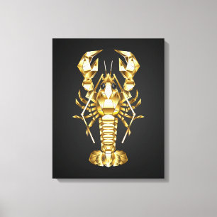 Golden polygonal lobster crawfish on black canvas print