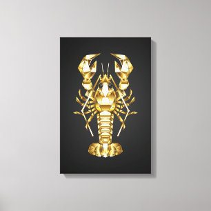 Golden polygonal lobster crawfish on black canvas print