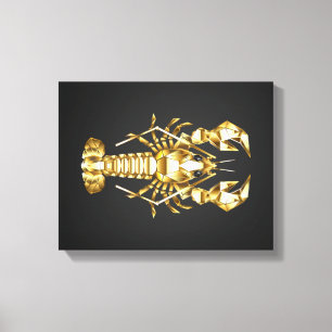 Golden polygonal lobster crawfish on black canvas print