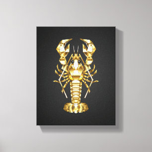 Golden polygonal lobster crawfish on black canvas print