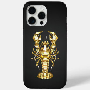 Golden polygonal lobster crawfish on black iPhone 15 pro max case