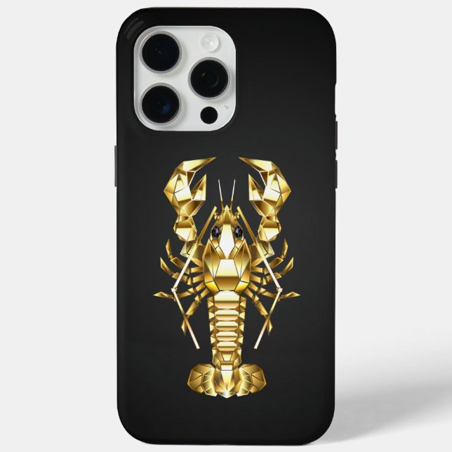 Golden polygonal lobster crawfish on black Case-Mate iPhone case (Back)