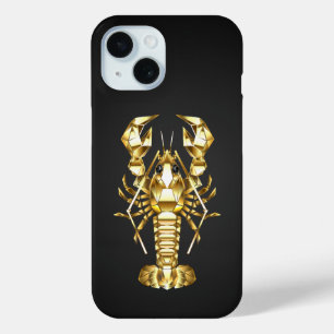 Golden polygonal lobster crawfish on black iPhone 15 case