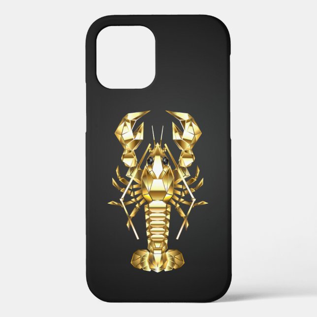 Golden polygonal lobster crawfish on black Case-Mate iPhone case (Back)