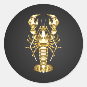 Golden polygonal lobster crawfish on black classic round sticker