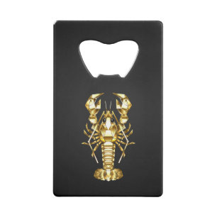 Golden polygonal lobster crawfish on black credit card bottle opener