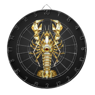Golden polygonal lobster crawfish on black dartboard