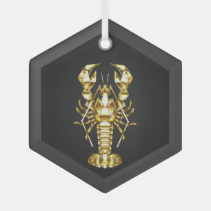 Golden polygonal lobster crawfish on black glass ornament