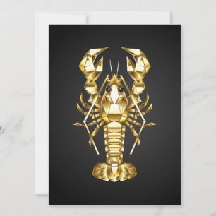 Golden polygonal lobster crawfish on black holiday card