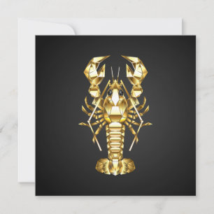 Golden polygonal lobster crawfish on black holiday card