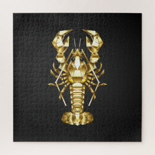 Golden polygonal lobster crawfish on black jigsaw puzzle