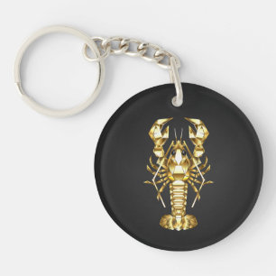Golden polygonal lobster crawfish on black keychain