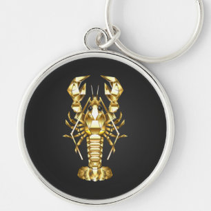 Golden polygonal lobster crawfish on black keychain