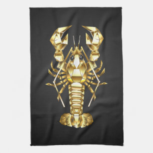 Golden polygonal lobster crawfish on black kitchen towel