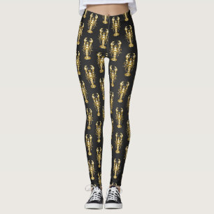 Golden polygonal lobster crawfish on black leggings