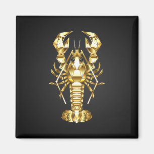 Golden polygonal lobster crawfish on black magnet