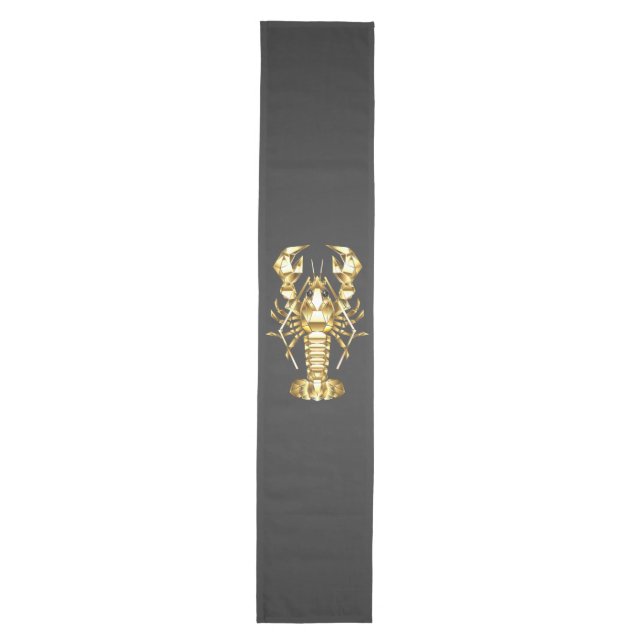 Golden polygonal lobster crawfish on black medium table runner (Front)