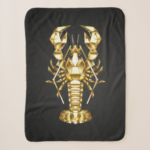 Golden polygonal lobster crawfish on black sherpa blanket