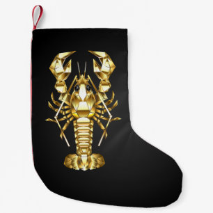 Golden polygonal lobster crawfish on black small christmas stocking