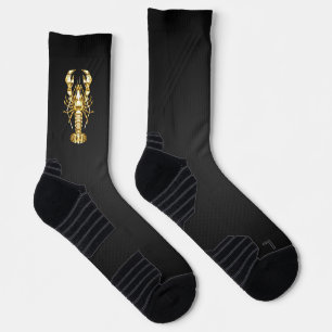 Golden polygonal lobster crawfish on black socks