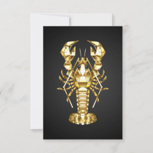 Golden polygonal lobster crawfish on black thank you card