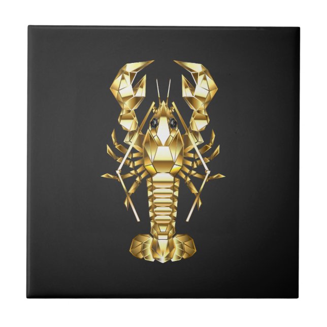Golden polygonal lobster crawfish on black tile (Front)