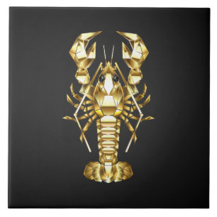 Golden polygonal lobster crawfish on black tile