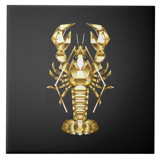 Golden polygonal lobster crawfish on black tile (Front)