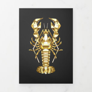 Golden polygonal lobster crawfish on black Tri-Fold holiday card