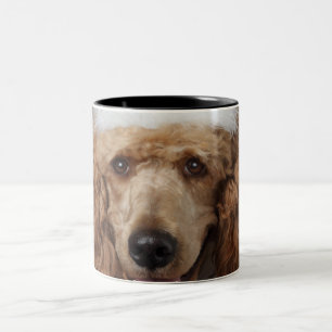 Golden Poodle Dog wearing a white clown costume Two-Tone Coffee Mug