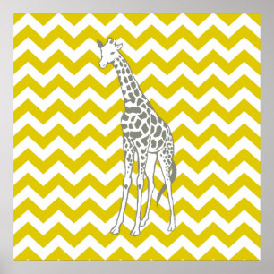 Golden Poppy Safari Chevron with Pop Art Giraffe Poster