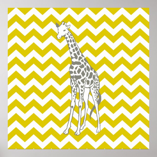 Golden Poppy Safari Chevron with Pop Art Giraffe Poster (Front)