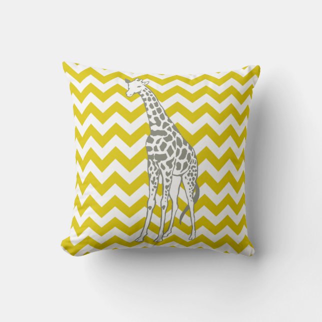 Golden Poppy Safari Chevron with Pop Art Giraffe Throw Pillow (Front)
