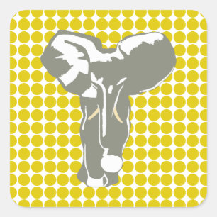 Golden Poppy Safari Dot with Pop Art Elephant Square Sticker