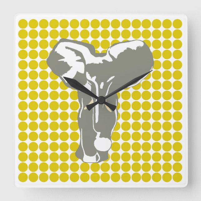 Golden Poppy Safari Dot with Pop Art Elephant Square Wall Clock (Front)