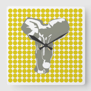 Golden Poppy Safari Dot with Pop Art Elephant Square Wall Clock