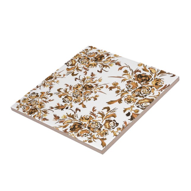Golden Portuguese Floral Pattern Tile (Side)