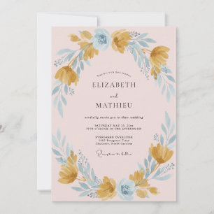 Golden Powder Blue Wildflower Wedding Invitation