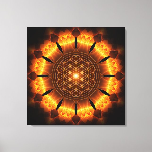 golden power mandala with flower of life symbol canvas print (Front)