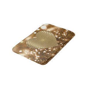 Golden Prismatic Heart Bokeh Faux Glitter Bath Mat