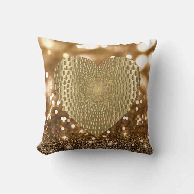 Golden Prismatic Heart Bokeh Faux Glitter Throw Pillow (Front)